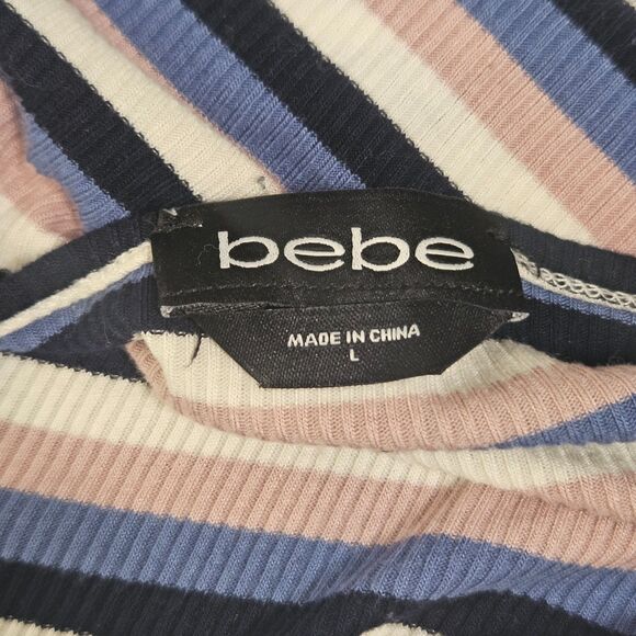 Bebe Vintage Y2K Striped Top Rhinestone Logo Lace Up 3/4 Sleeve Shirt L - Picture 5 of 6